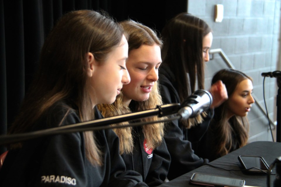 St. Mary's College students Sophie Paradiso and Emily Arbour broadcast on SMC Radio, March 22, 2023. 