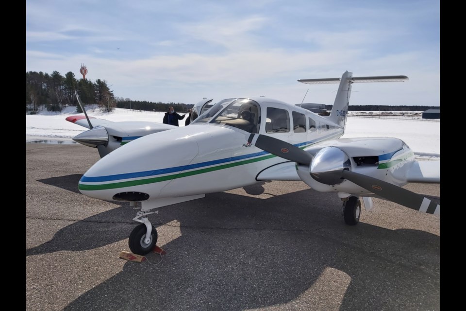 A new Piper Seminole twin-engined aircraft purchased for the Sault College aviation program, March 9, 2021. Darren Taylor/SooToday