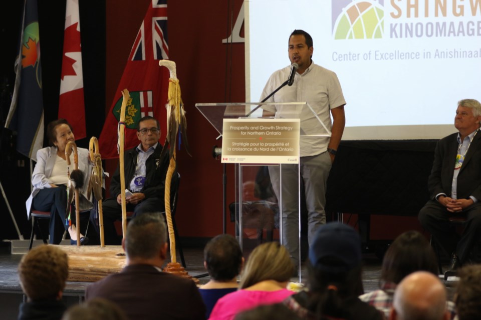 Garden River First Nation Councilor Andy Rickard speaks on behalf of Chief Paul Syrette during a federal funding announcement for the Anishinabek Discovery Centre. James Hopkin/SooToday