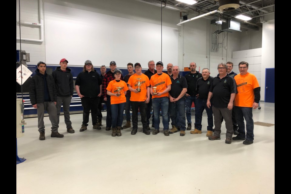 Sault College instructors and ADSB competitors at the inaugural Auto Service Technician Competition at Sault College, April 6, 2019. Photo supplied by ADSB.