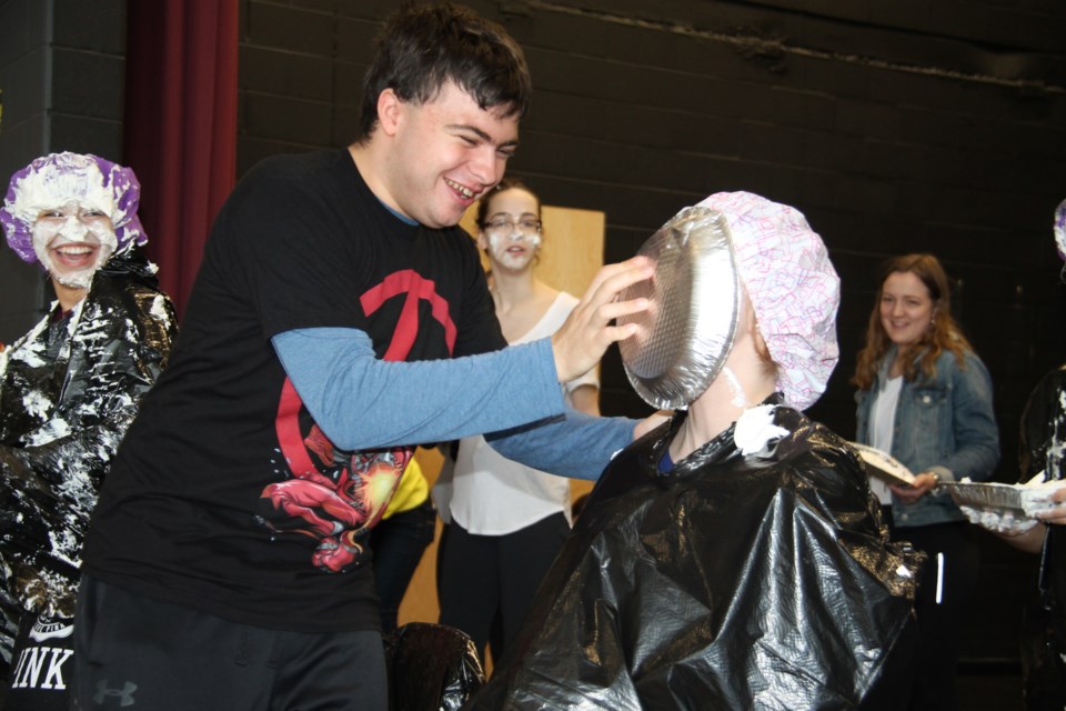 St. Mary's College students took part in a pie in the face cancer research fundraiser, Apr. 26, 2017.  Darren Taylor/SooToday