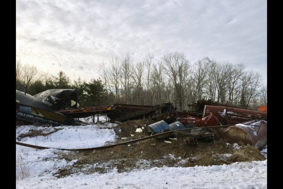 A train derailment, which occurred last night, seen this morning near Blind River, Ont. SUBMITTED PHOTO by Virve Manniste