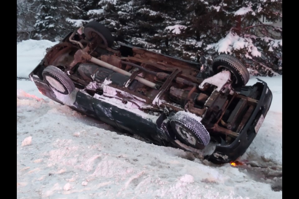 The scene of a rollover on Old Garden River Road on Jan 17