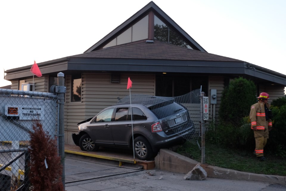 Air bags were deployed and an adult and a child were taken to the hospital with minor injuries after their vehicle collided into the Pioneer Construction Inc district office at Old Goulais Bay Road and Fifth Line. Jeff Klassen/SooToday