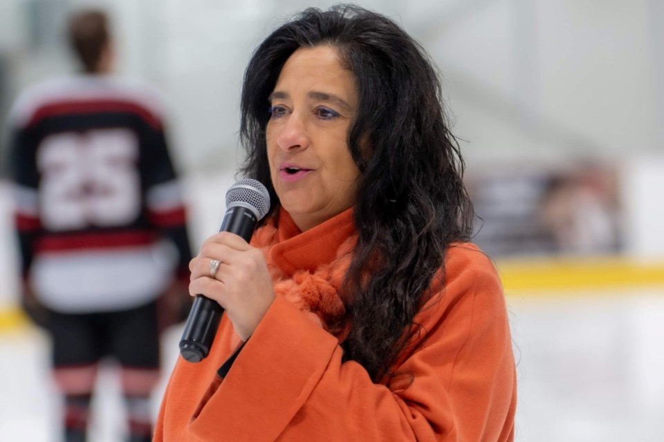 Annette Bouchard singing O Canada at the Sault College Winter Classic held at the Northern Community Centre during the weekend of Jan. 13, 2024.