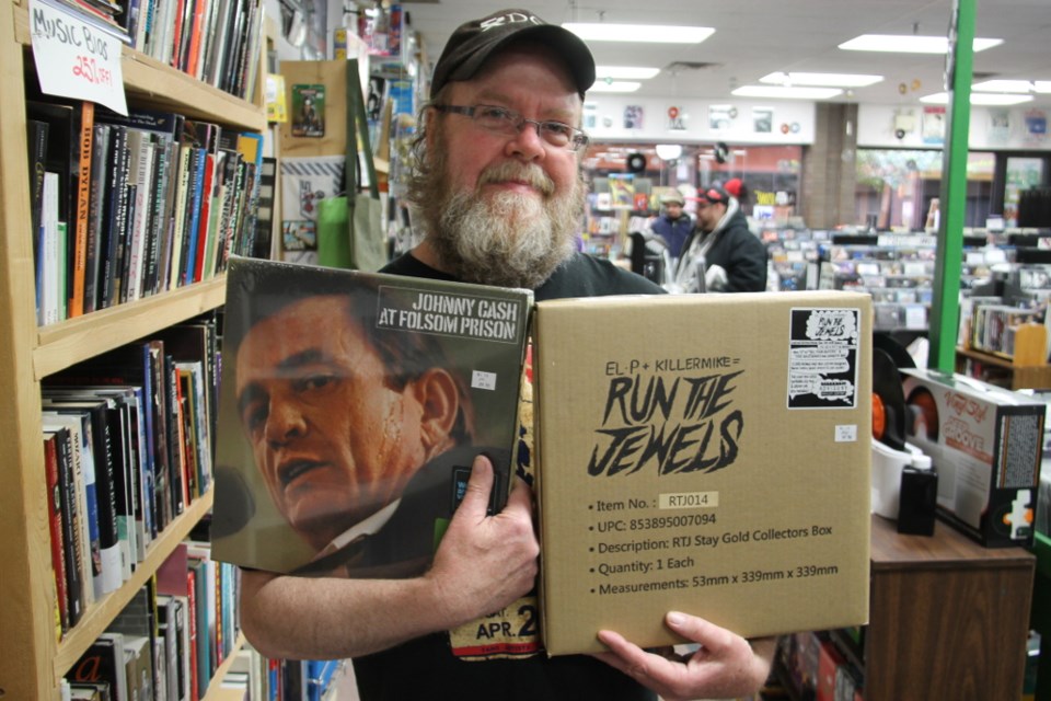 Paul Muncaster, The Rad Zone owner/operator, has specially reissued vinyl LPs on sale for International Record Store Day at his store in Wellington Square Mall at 625 Trunk Road, April 21, 2018. Darren Taylor/SooToday