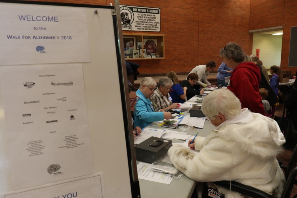 Roughly 150 people registered for the Walk For Alzheimer's event. The indoor walk took place at White Pines Collegiate and Vocational School on Sunday. James Hopkin/SooToday