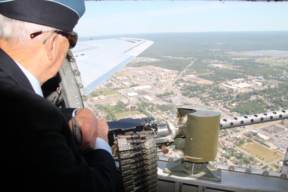 Veteran Harold Soderlund overlooks the Sault from a vintage B-17 bomber  as Algoma Aviation Week kicked off, August 8, 2016. Darren Taylor/SooToday