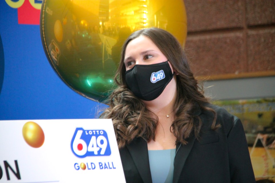 18-year-old Juliette Lamour received her $48-million Lotto 6/49 win at OLG headquarters in Sault Ste. Marie on Friday, Feb. 3, 2023