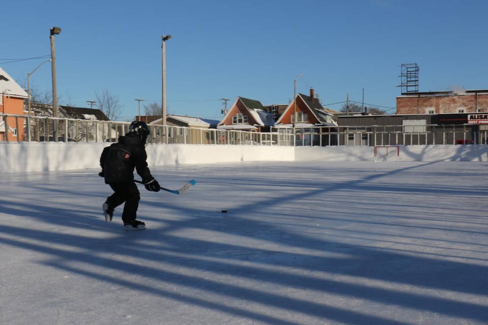 Everett Vresk, seven years old at the time, came down to the Esposito Rink to try the outdoor ice in 2017. James Hopkin/SooToday
