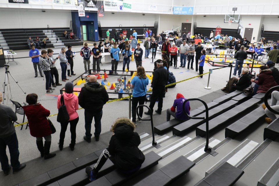 The VEX Robotics Competition took place at Sault College Friday and Saturday, where robotics teams from across northern Ontario competed against each other to earn a spot at the Ontario provincial championships. James Hopkin/SooToday
