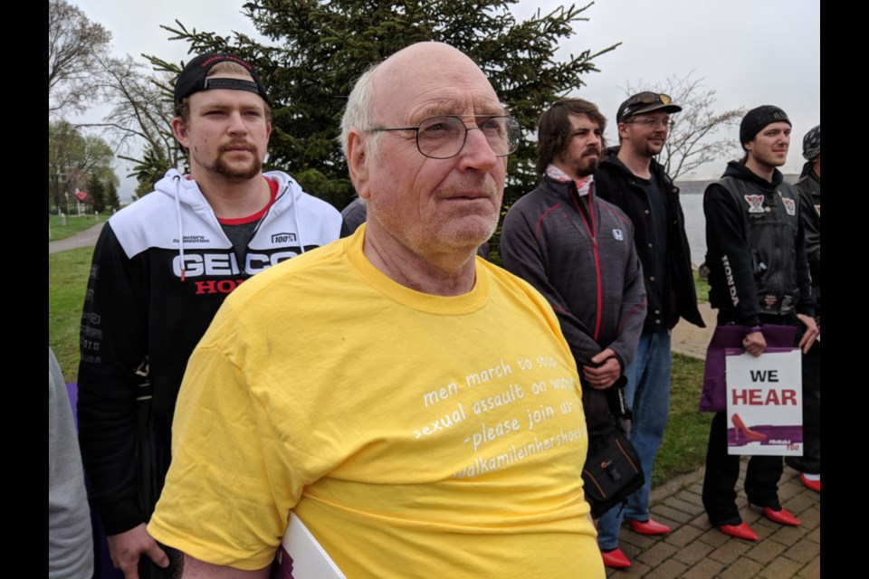 William Lownsberry, of Wolverine, Michigan, visited the Sault to take part in the community’s second annual Walk A Mile In Her Shoes fundraiser to stop violence and abuse against women, May 25, 2019. Darren Taylor/SooToday 