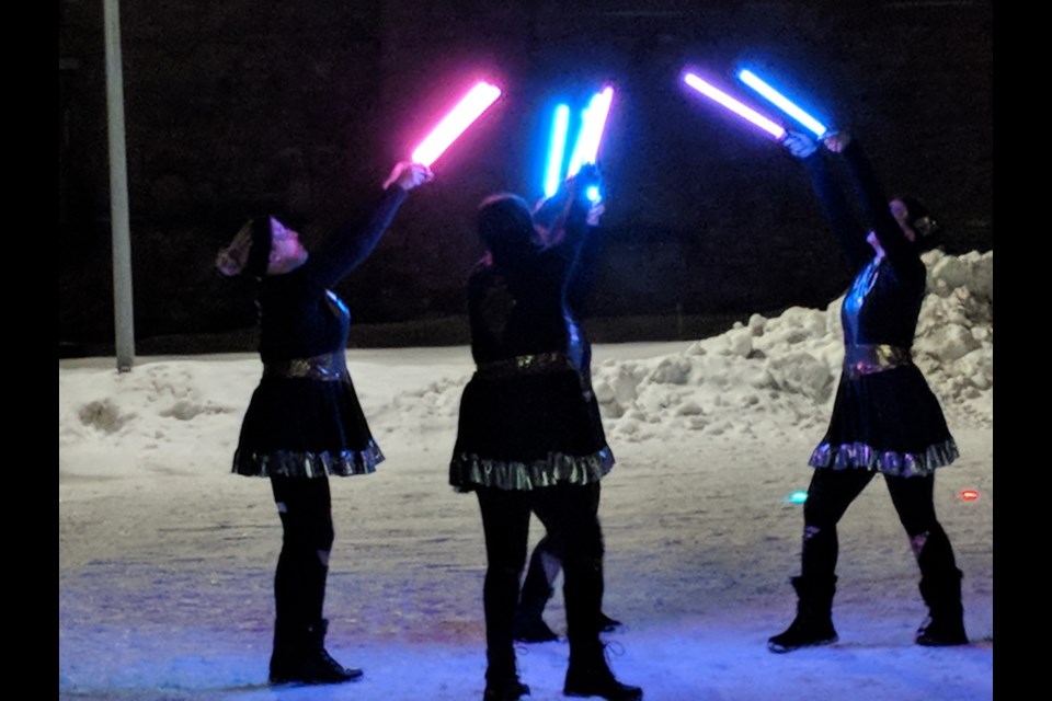 Sault singers and Toronto’s HoopYou Super Fire Show performers opened this year’s Bon Soo Winter Carnival at The Machine Shop, Jan. 31, 2020. Darren Taylor/SooToday 