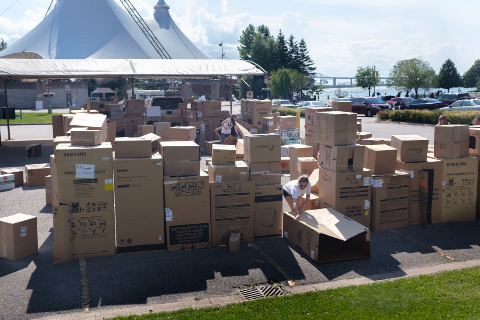 Youth-run organization Youth Odena organized the construction of 'the Sault's Biggest Community Box Fort' in conjunction with Fringe North on Sunday. Jeff Klassen/SooToday
