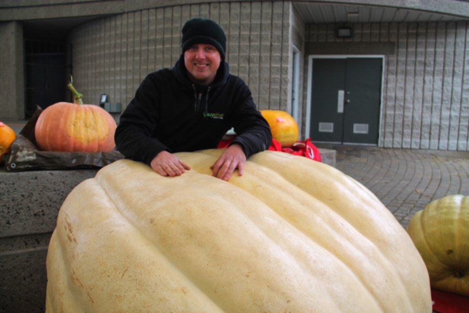 Kieran O’Neill took first and second place for heaviest pumpkins at the 6th Annual Sault Ste. Marie Pumpkin Weigh-Off Festival, main sponsor of which was Rector Machine Works, held at The Roberta Bondar Pavilion, Sept. 29, 2018. O’Neill’s first place, 1,100 pound pumpkin was the first to be officially weighed in at over 1,000 pounds in Algoma. His second place pumpkin weighed in at 850 pounds. Darren Taylor/SooToday  