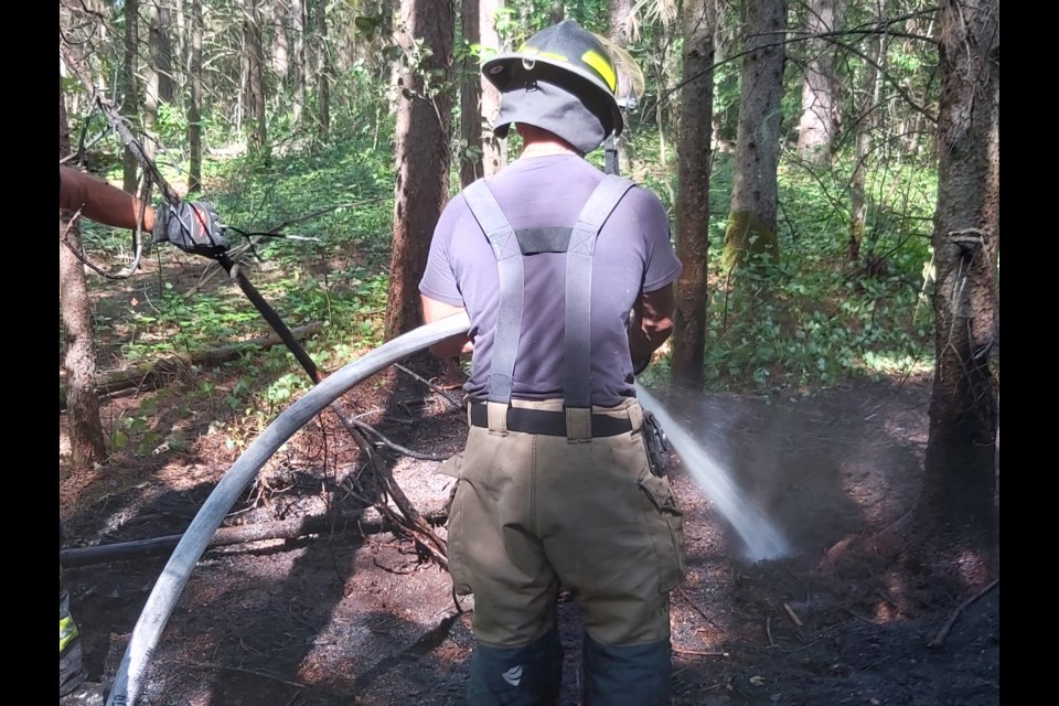 Sault Fire Services on-scene of a brush fire just north of the Batchewana First Nation Pow Wow grounds.