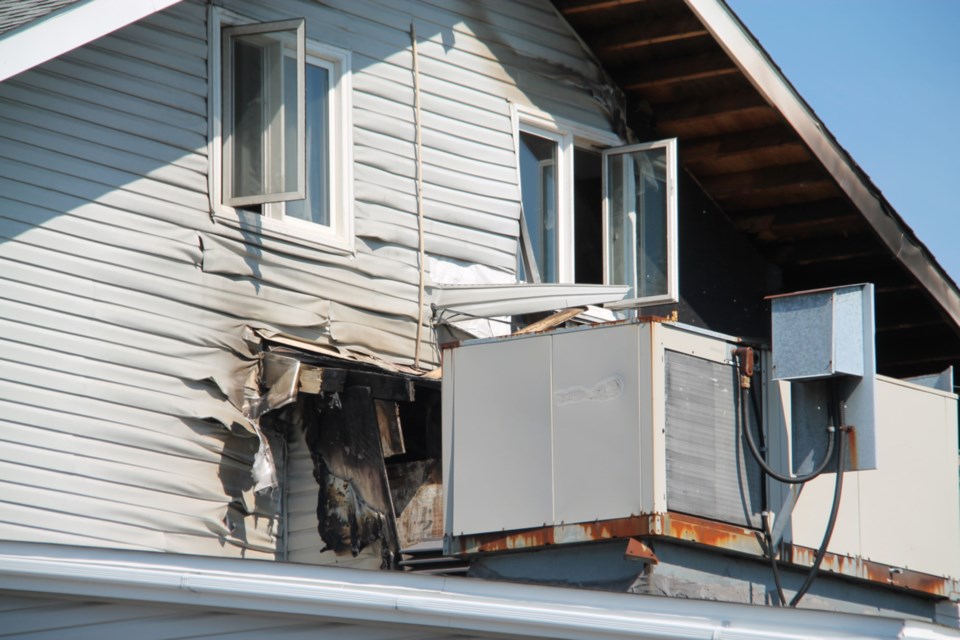 A fire caused damage to Bud Robinson Motorsports second floor apartment space early Thursday morning, the building sealed off by Sault Fire Services, July 4, 2019. Darren Taylor/SooToday 