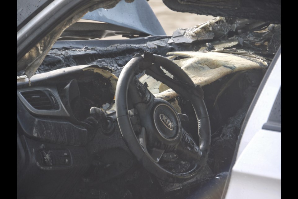 A steering wheel was left charred after a late afternoon car fire on Tuesday, March 20, 2018. Michael Purvis/SooToday