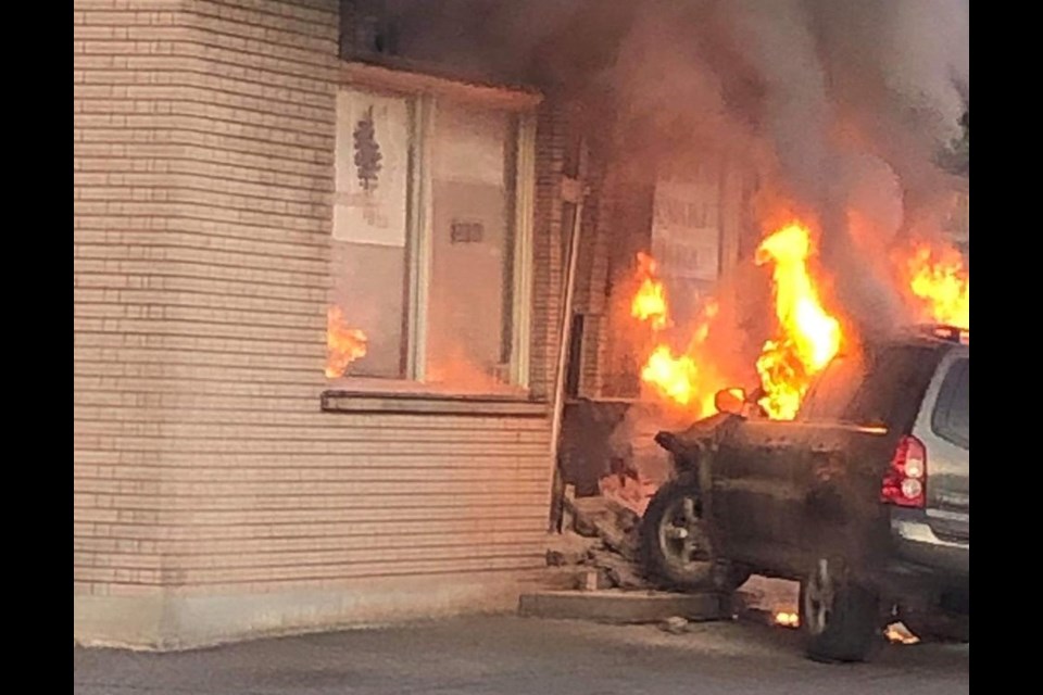 The scene of a vehicle fire on Second Line West on Sunday, July 14, 2019. Source: Facebook