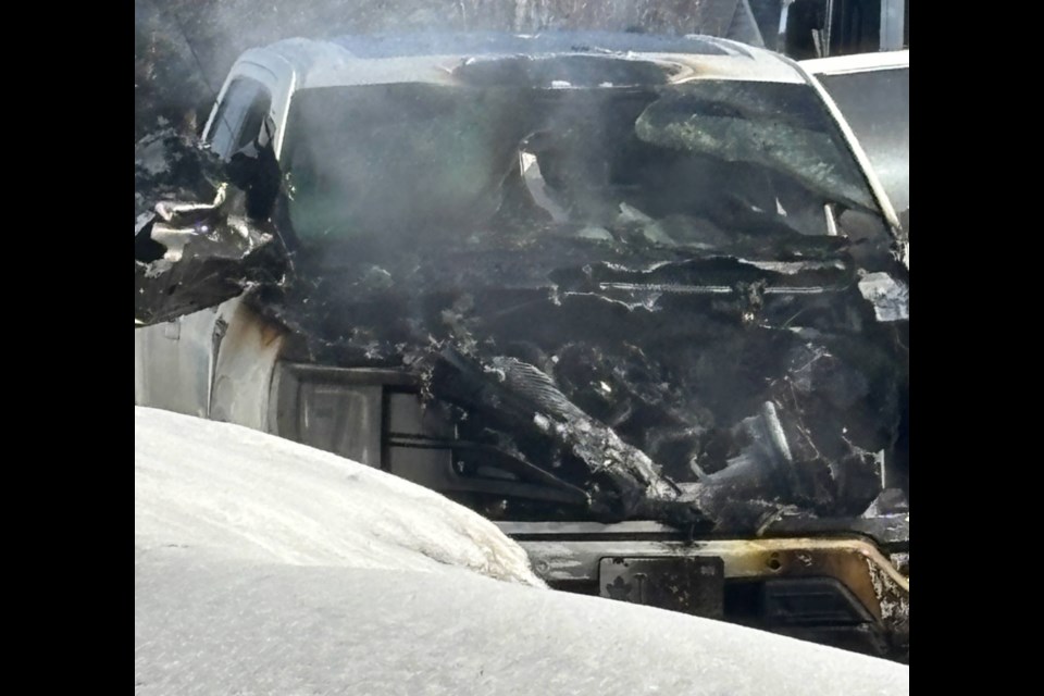 According to the owner of a local store, this vehicle caught fire and exploded this morning