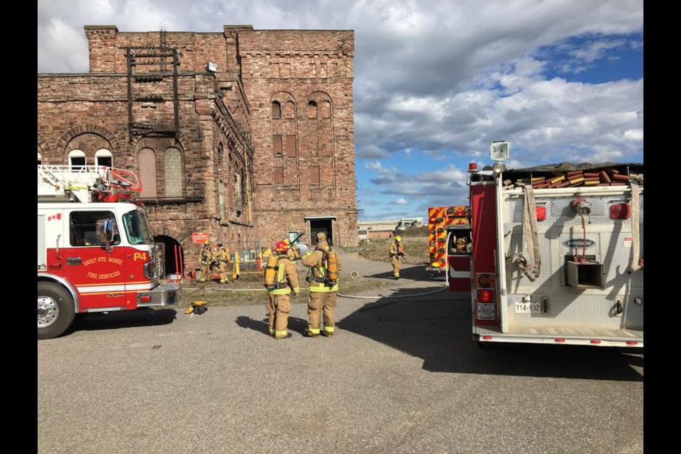 Sault Fire Services were at the scene of another fire at the former Pulp Tower near The Machine Shop, Apr. 27, 2017.  Darren Taylor/SooToday