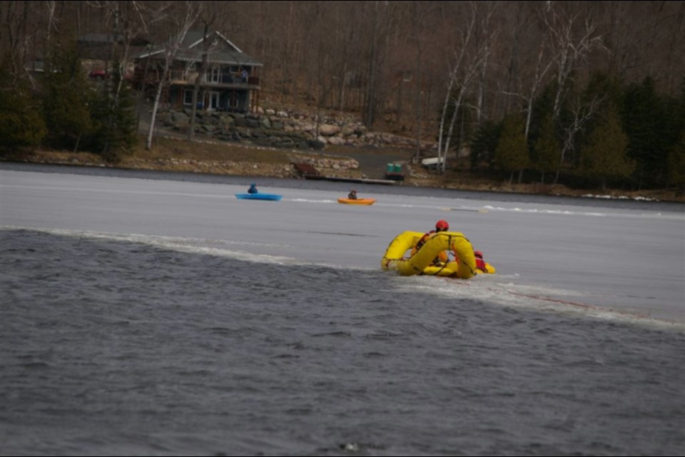 Two boys were rescued from Twin Lakes by St. Joseph Township Fire and Rescue, Hilton Beach and Township of Jocelyn fire services, April 19, 2020. Photo supplied by Bob Tisdall  