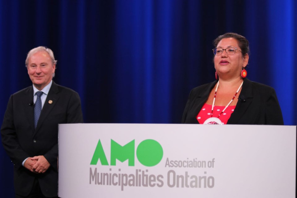 Outgoing Association of Municipalities of Ontario President Jamie McGarvey, left, and Ontario Federation of Indigenous Friendship Centres President Jennifer Dockstader. Photo supplied
