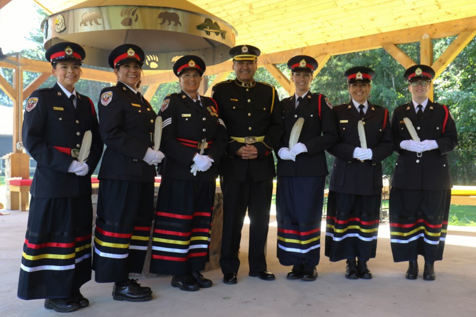 Six female officers with Anishinabek Police Service (APS) were honoured with custom-made ribbon skirts during a ceremony at APS headquarters in Garden River First Nation Wednesday. A dozen ribbon skirts in total were made for all female APS officers across Ontario.   