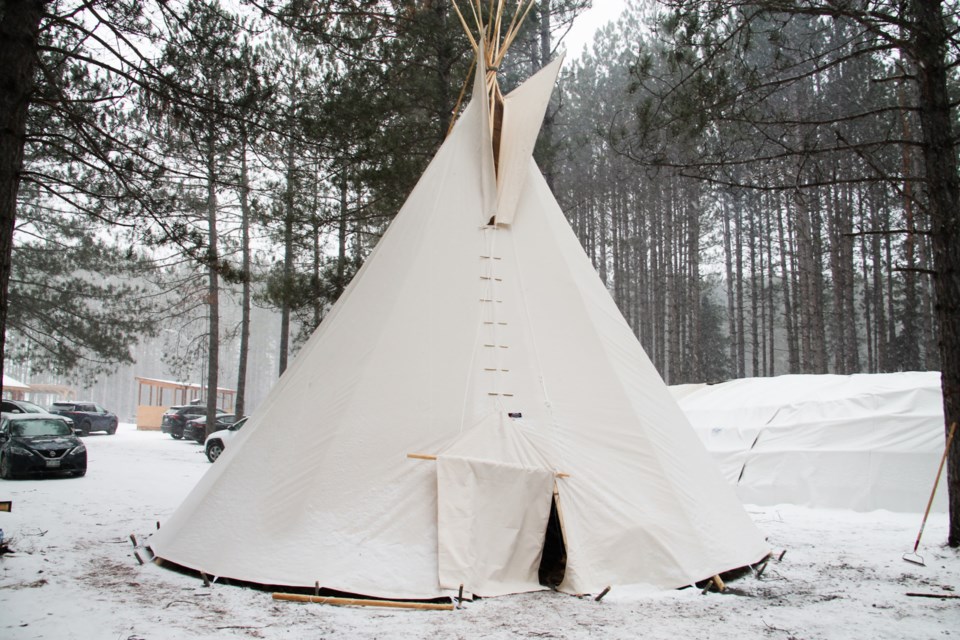 A new teepee at Batchewana First Nation, to be used for teaching and healing at Indigenous communities along the North Shore and elsewhere, Dec. 3, 2022.