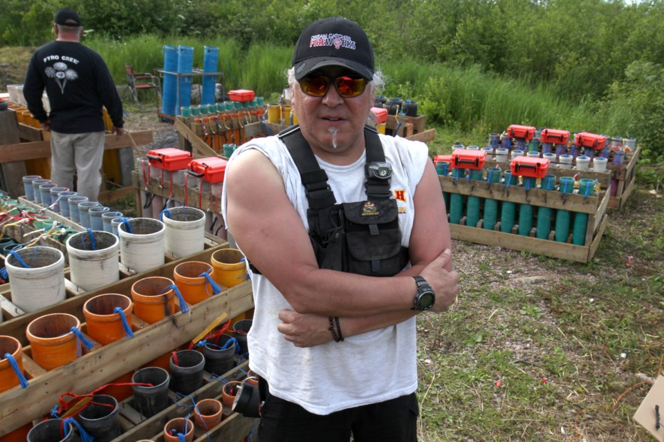 Donni Bobiwash is best known around the Sault as a volunteer cameraman who last year recorded the Shaw TV/SooToday livestream of Sault Ste. Marie City Council meetings. Tonight, he's one-quarter of the four-man pyrotechnics crew staging the National Aboriginal Day fireworks on Whitefish Island