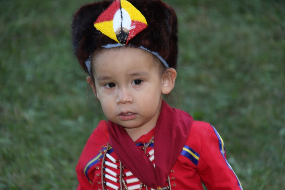 Eyabenhs Wemigwans dances for the first time in his homeland on Saturday at Batchewana First Nation's annual pow wow. Photo by David Helwig/SooToday.