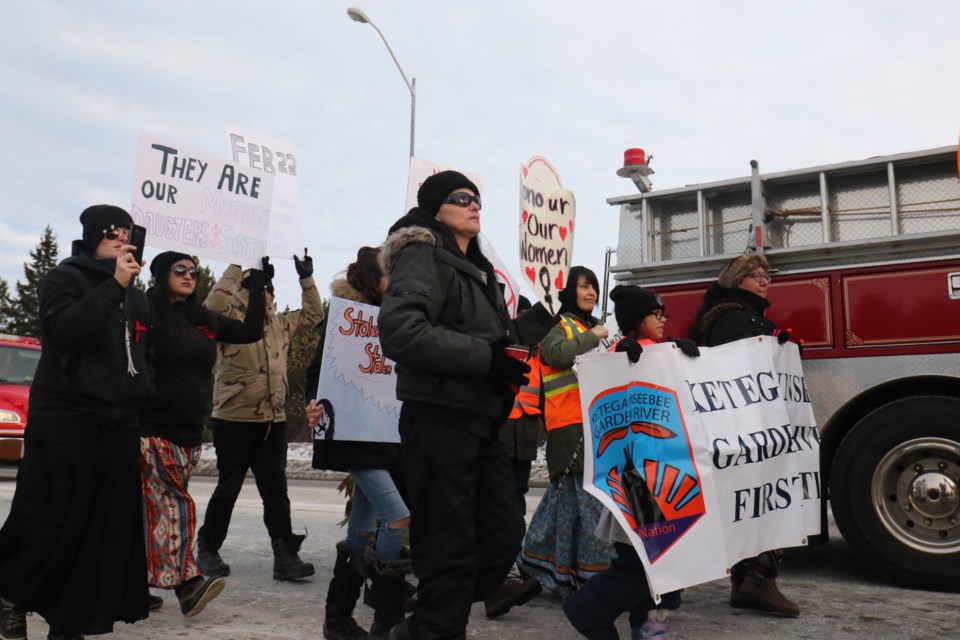 Members of the local Indigenous community held a traffic slowdown in honour of Human Trafficking Awareness Day in Ontario. James Hopkin/SooToday