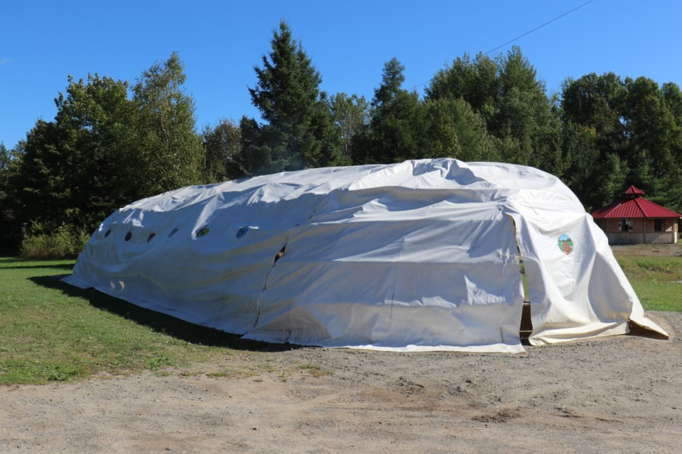 The exterior of the traditional Anishinaabe teaching lodge in Garden River First Nation. 