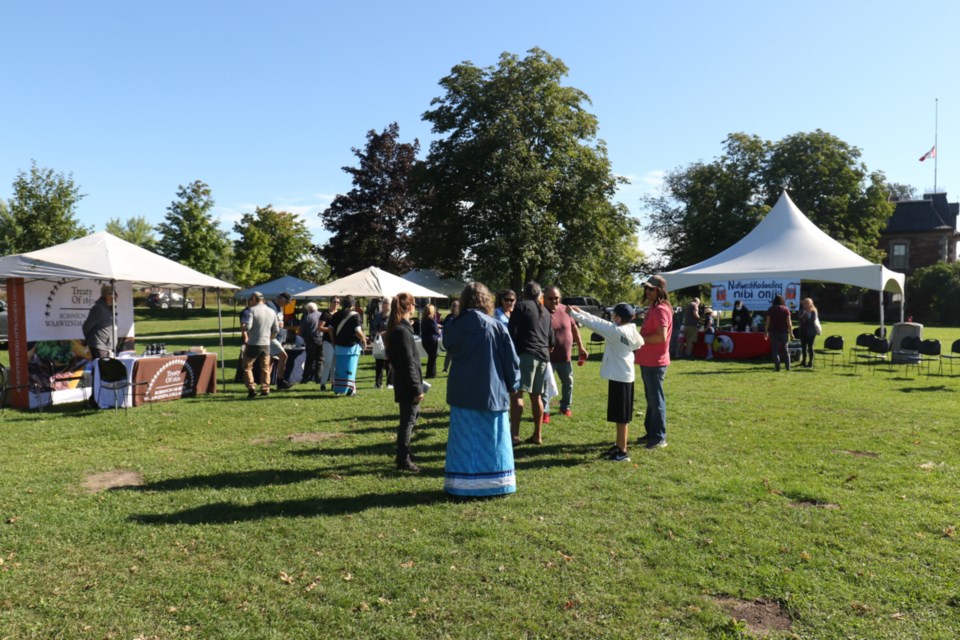 Robinson Huron Waawiindamaagewin and Lake Superior Watershed Conservancy were among the organizations that set up information booths during Saturday's water ceremony at Soo Locks. 