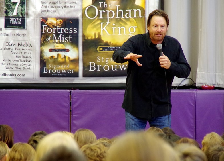 Author Sigmund Brouwer speaks to children at Holy Cross Catholic School. SooToday.com/Michael Purvis