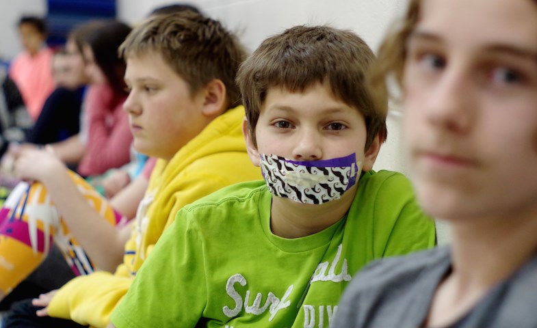 Grade 6,7 and 8 students at St. Mary's French Immersion took a vow of silence Thursday, April, 16, 2015 in Sault Ste. Marie, Ontario. The 24-hour event raised $2,700 for a water project for children in Kenya. 
Michael Purvis/SooToday