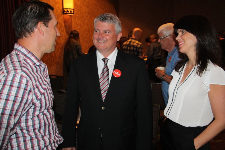 Sault MPP David Orazietti with Liberal candidate Terry Sheehan and his wife Lisa Bradford, July 6, 2015. Darren Taylor/SooToday