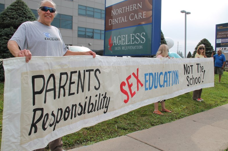 Protesting the province's new sex ed program, September 2, 2015. Darren Taylor/SooToday