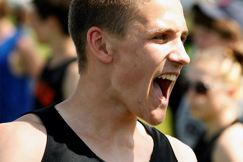 Noah LaPierre from Lasalle Secondary School reacts after winning the junior boys High Jump during NOSSA Track and Field May 29, 2014 in Sault Ste. Marie. SooToday.com/Kenneth Armstrong