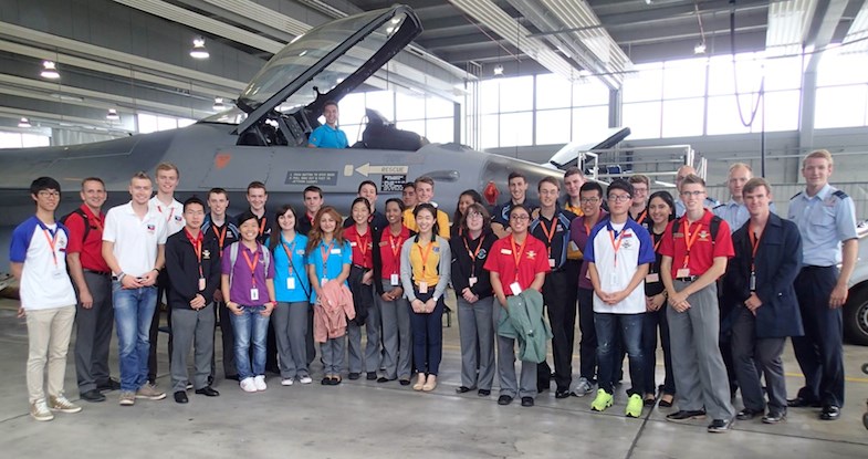 The 27 exchange cadets in front of a Dutch F-16. Photo supplied by Max Warren