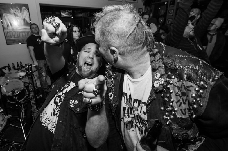 Johnny Pints celebrates a successful show with Random Killing at the Rockstar Bar in Sault Ste. Marie on Saturday, September 13, 2014. Donna Hopper/SooToday