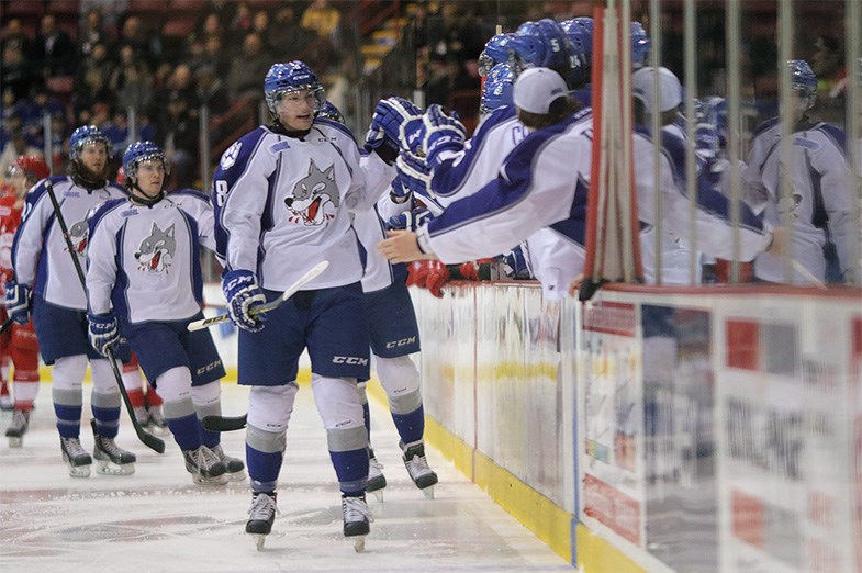 The Sudbury Wolves opened up the scoring 30 seconds into the game against the Soo Greyhounds on February 18, 2015 at the Essar Centre in Sault Ste. Marie. Kenneth Armstrong/SooToday