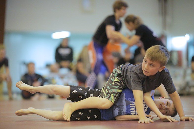 Competitors from the kids division compete during the Northern Jiu Jitsu and Grappling Championships held on May 23, 2015 at the George Leach Centre in Sault Ste. Marie. Kenneth Armstrong/SooToday