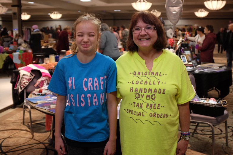 Shirley Johnson (right) of Shirley's Craft Junction with her granddaughter and #1 Craft Assistant Hailey Chabot. The two sold a variety of handmade ornaments, paper items, shadow boxes and more at A Handmade Christmas Craft and Gift Show on Sunday. Jeff Klassen for SooToday