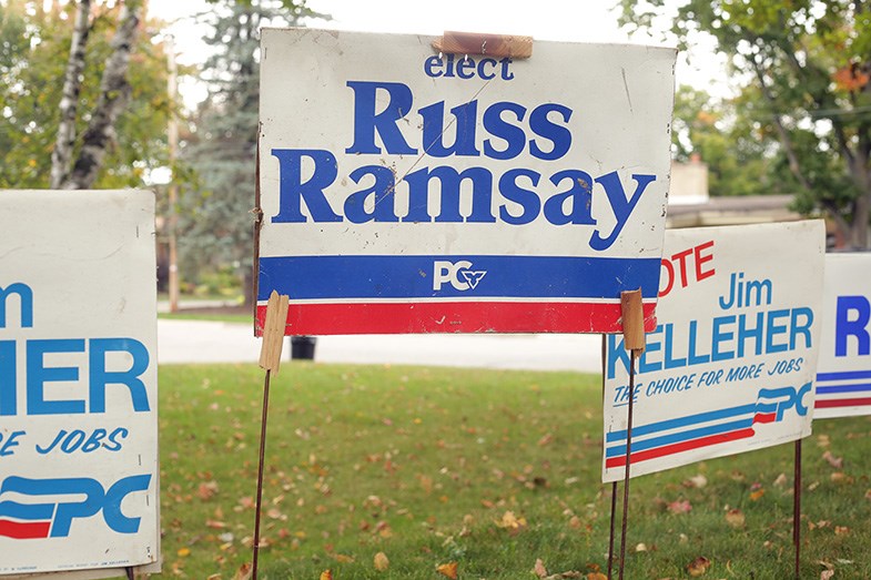 Signs from previous elections seen September 28, 2015 on the front lawn of Bill Gowans east-end home. Kenneth Armstrong/SooToday