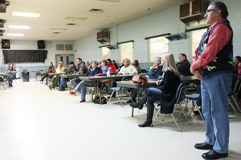 Batchewana First Nation Chief Dean Sayers listens to a speech made during an all-candidate meeting at Rankin Arena on Thursday night. Kenneth Armstrong/SooToday