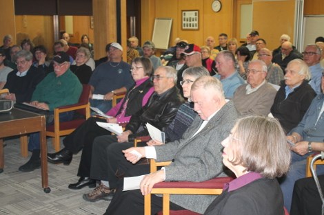 A packed Town Hall meeting at the Civic Centre Wednesday