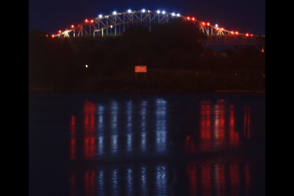 At 9 p.m. sharp the new, energy efficient lights went on over both the U.S. and Canadian spans of the International Bridge. Carol Martin/SooToday