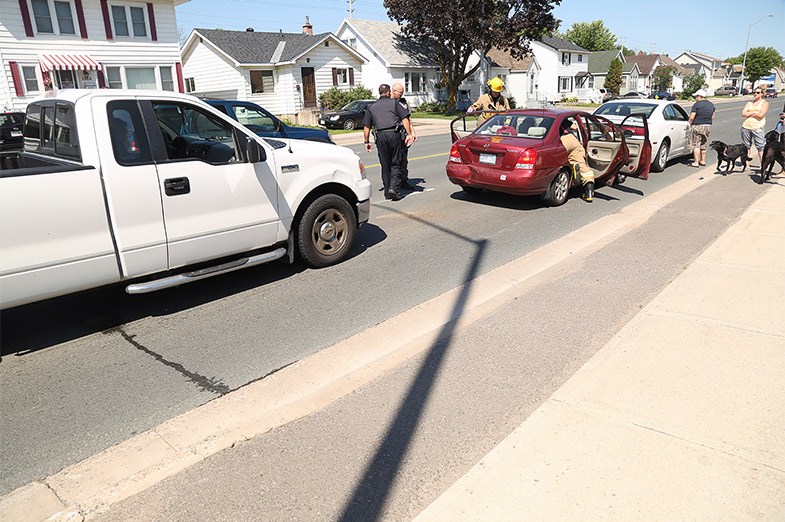 Three vehicles involved in a collision Friday Afternoon on Wellington Street east of Simpson Street. SooToday.com/Kenneth Armstrong