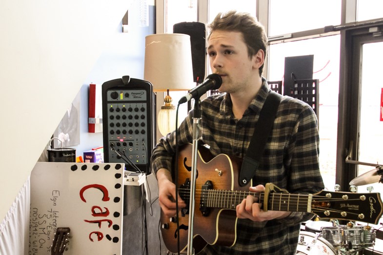 Ears and Eyes artist Chris West (AKA GReat Chamberlain) performs at the Art Gallery of Algoma on Thursday, May 1, 2014 for the launch of National Youth Arts Week.